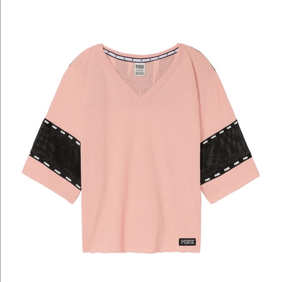 New! VS PINK RAW CUT FOOTBALL JERSEY TEE - Picture 3 of 3